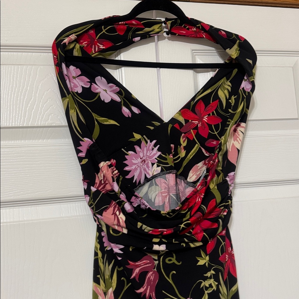 VENUS Black Halter jumpsuit with Red & Pink Floral Print - Picture 4 of 7